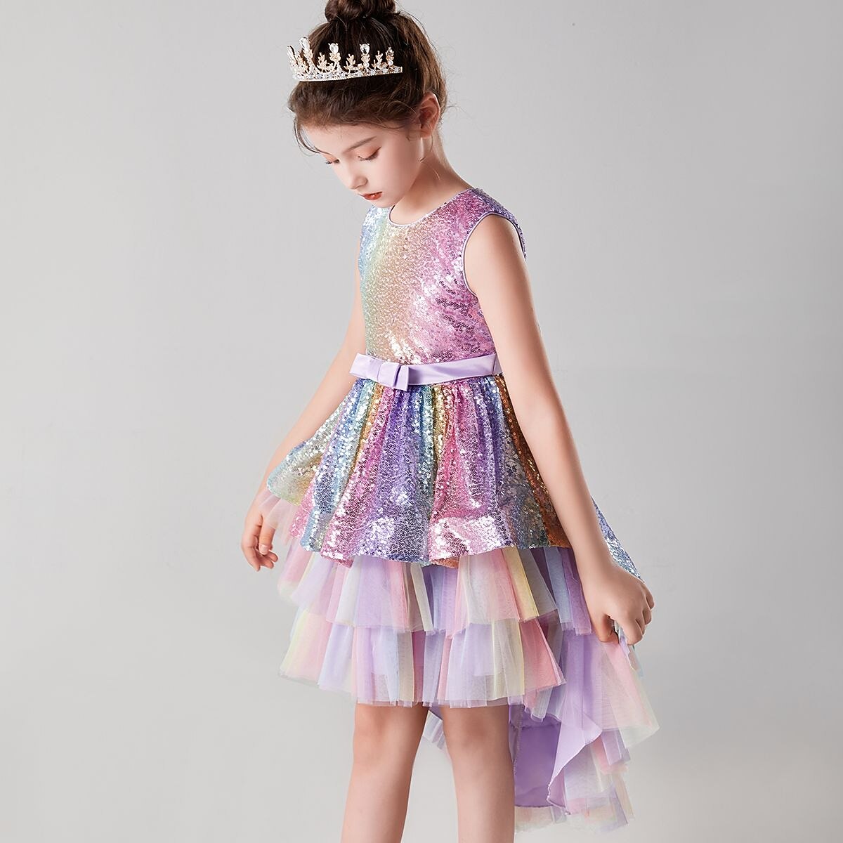 Lapset Vähän Tyttöjen Mekko Paljetti väri Tyllimekko Juhla Syntymäpäivä Tilkkutäkki Rusetti Moniväri Purppura Punastuvan vaaleanpunainen Midi Hihaton Prinsessa Makea Mekot Kevät Kesä Ohut 4-12 vuotta 2026 - ₩92398 –P3