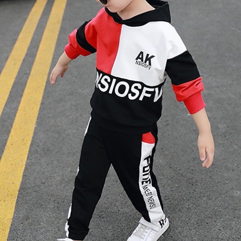 2-delig Kinderen Jongens Hoodie & shorts Kledingset Kleding Brief Lange mouw Katoen Set Buiten Modieus Dagelijks Winter Herfst 7-13 jaar blauw Rood 2025 - $23.99 –P1