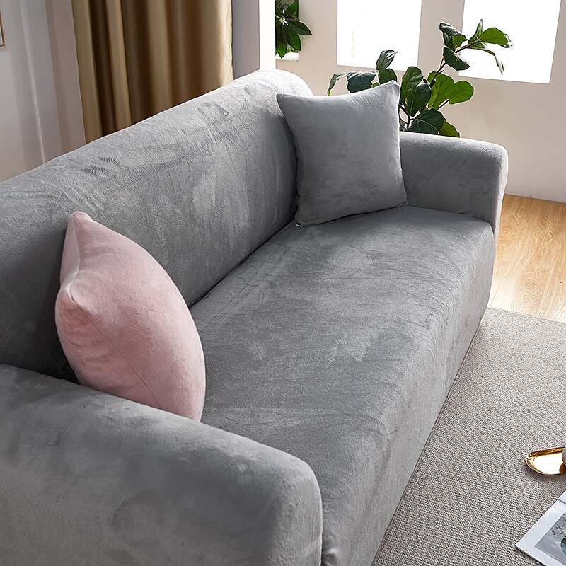 capa de sofá elástica espessa de pelúcia elástica sofá secional poltrona loveseat 4 ou 3 lugares em forma de l cinza macio durável lavável de 2025 por $51.99 –P4