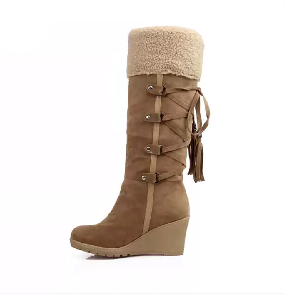 Mujer Botas Botas de nieve Botas tipo suéter Zapatos de gamuza Exterior Diario Bloque de color Botas hasta la rodilla Invierno Borla Con Cordón Tacón Cuña Dedo redondo Casual Zapatos de Paseo Ante 2025 - $54.99 –P15