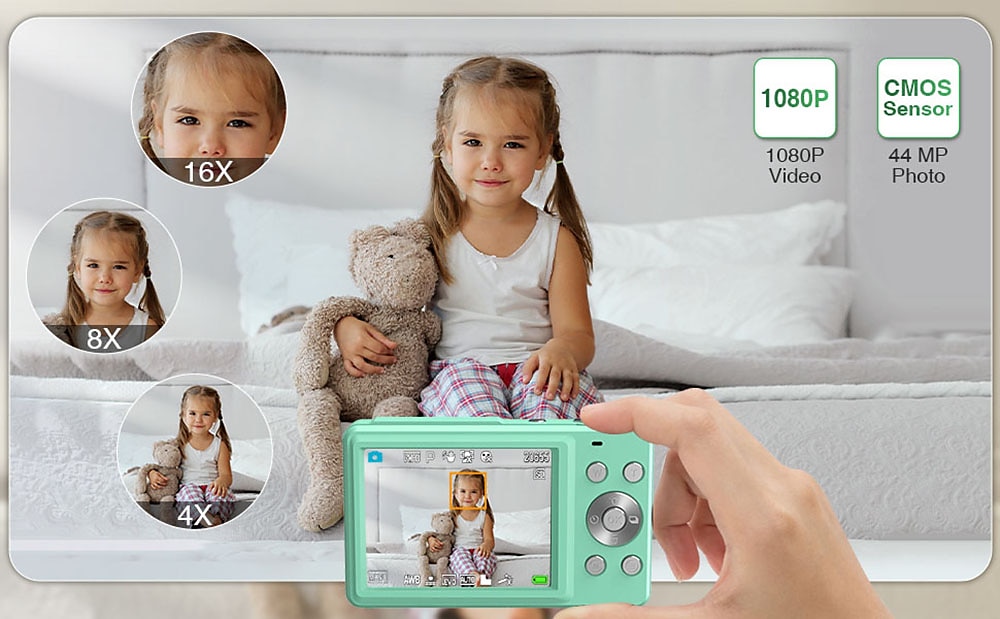 Digital Camera 1080P 44MP Vlogging Camera with LCD Screen 16X Zoom Compact Portable Mini Rechargeable Camera Gifts for Students Teens Adults Girls Boys 2025 - $75.99 –P2