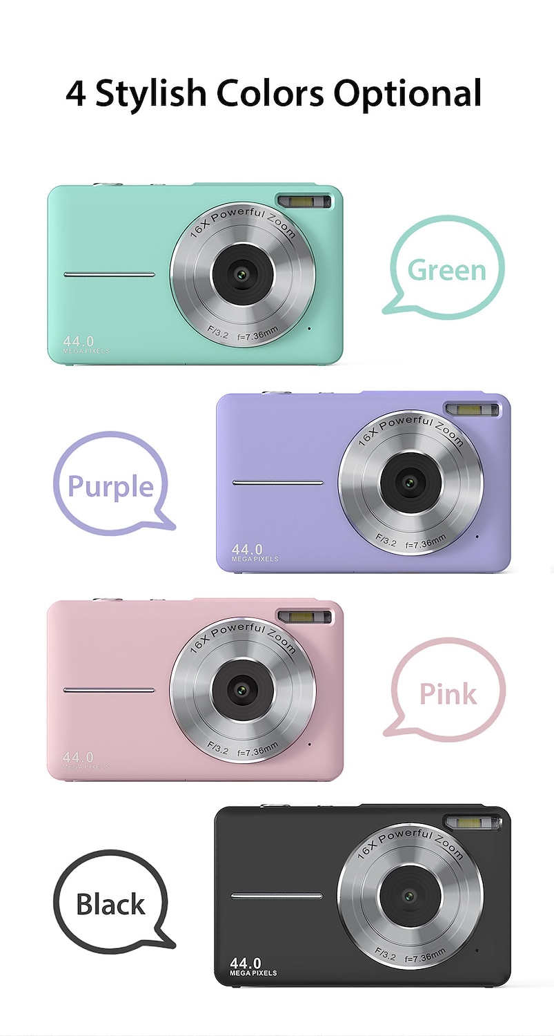 Digital Camera 1080P 44MP Vlogging Camera with LCD Screen 16X Zoom Compact Portable Mini Rechargeable Camera Gifts for Students Teens Adults Girls Boys 2025 - $75.99 –P19