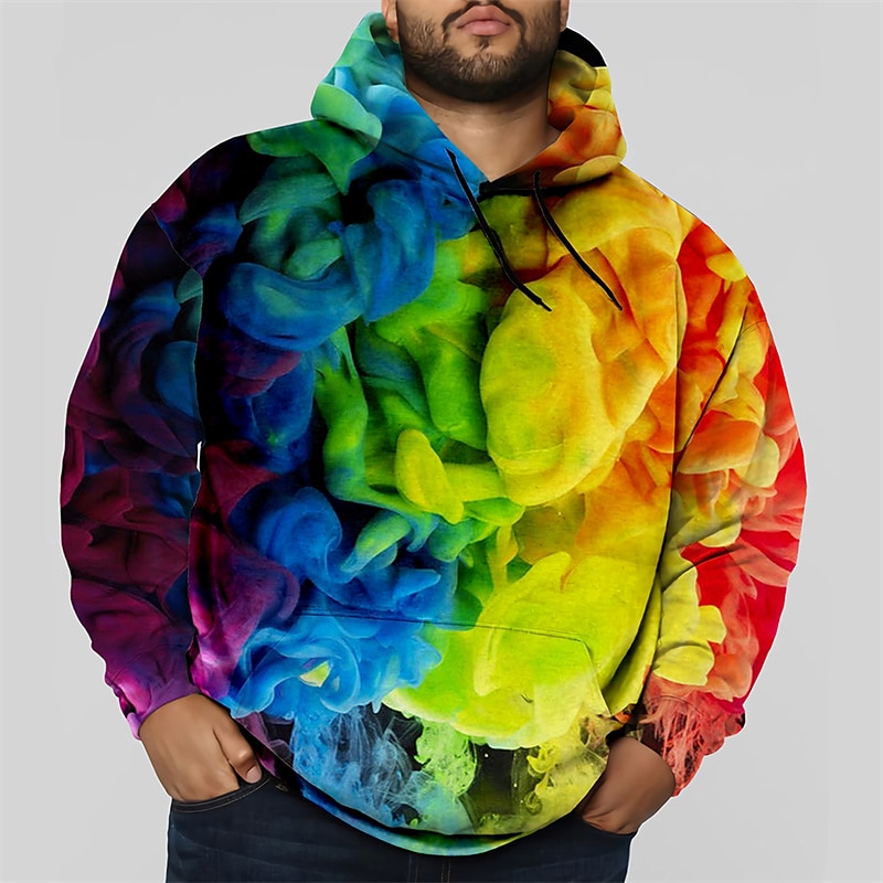 Miesten Pluskoko Pullover-huppari Iso ja pitkä Geometrinen Hupullinen Tasku Pitkähihainen 봄 & Syksy Muoti Katutyyli Perus Mukava Työ Arki-asut Topit 2025 - $28.99 –P2