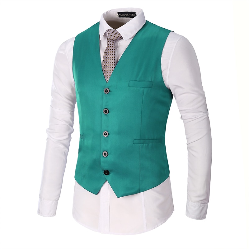 Hombre Chaleco Boda Oficina y carrera Ropa Cotidiana Noche Negocios Tradicional / Clásico Primavera Otoño Botón Bolsillo Poliéster 95% algodón Al Aire Libre Cómodo Boda Color puro Botonadura Simple 2025 - $24.99 –P7