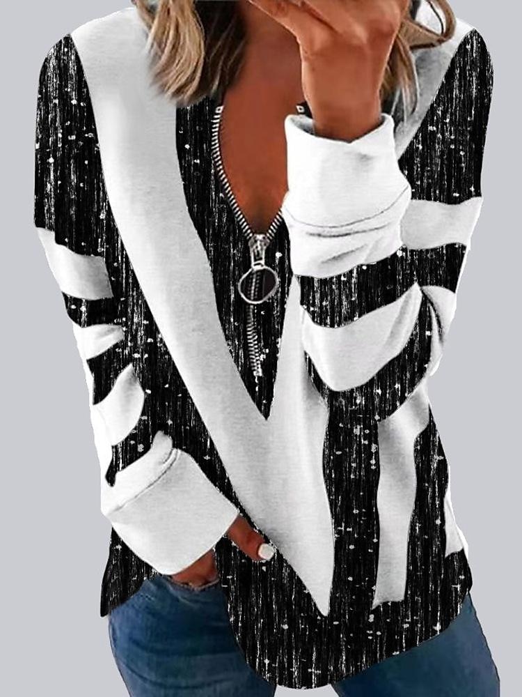 Women's Zip Up Sweatshirt Sweatshirt Pullover Basic Color Block Street Casual V Neck Zipper Long Sleeve Black Blue Green Fall & Winter 2025 - $19.99 –P3