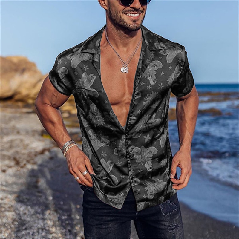 Voor heren Bloemig Grafisch Tropische bloemen Overhemd Hawaiiaans overhemd Kampshirt Korte mouw Overhemd Strijkijzer Modieus Ontwerper Casual Buiten Straat Casual Zwart / Rood blauw Groen S M L 2025 - $24.99 –P5