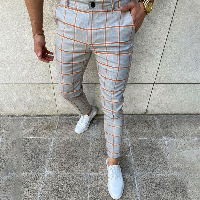 Męskie Spodnie Typu Chino Joggery Spodnie w kratę Kieszeń Oddychający Miękka Codzienny Moda Moda miejska Niebieski Pomarańczowy Średnio elastyczny 2025 - $26.99 –P5