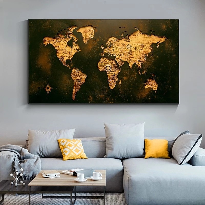 wereldkaart wordt afgedrukt kunst aan de muur moderne foto home decor muur opknoping cadeau gerold canvas ingelijste niet uitgerekt 2025 - $45.99 –P3