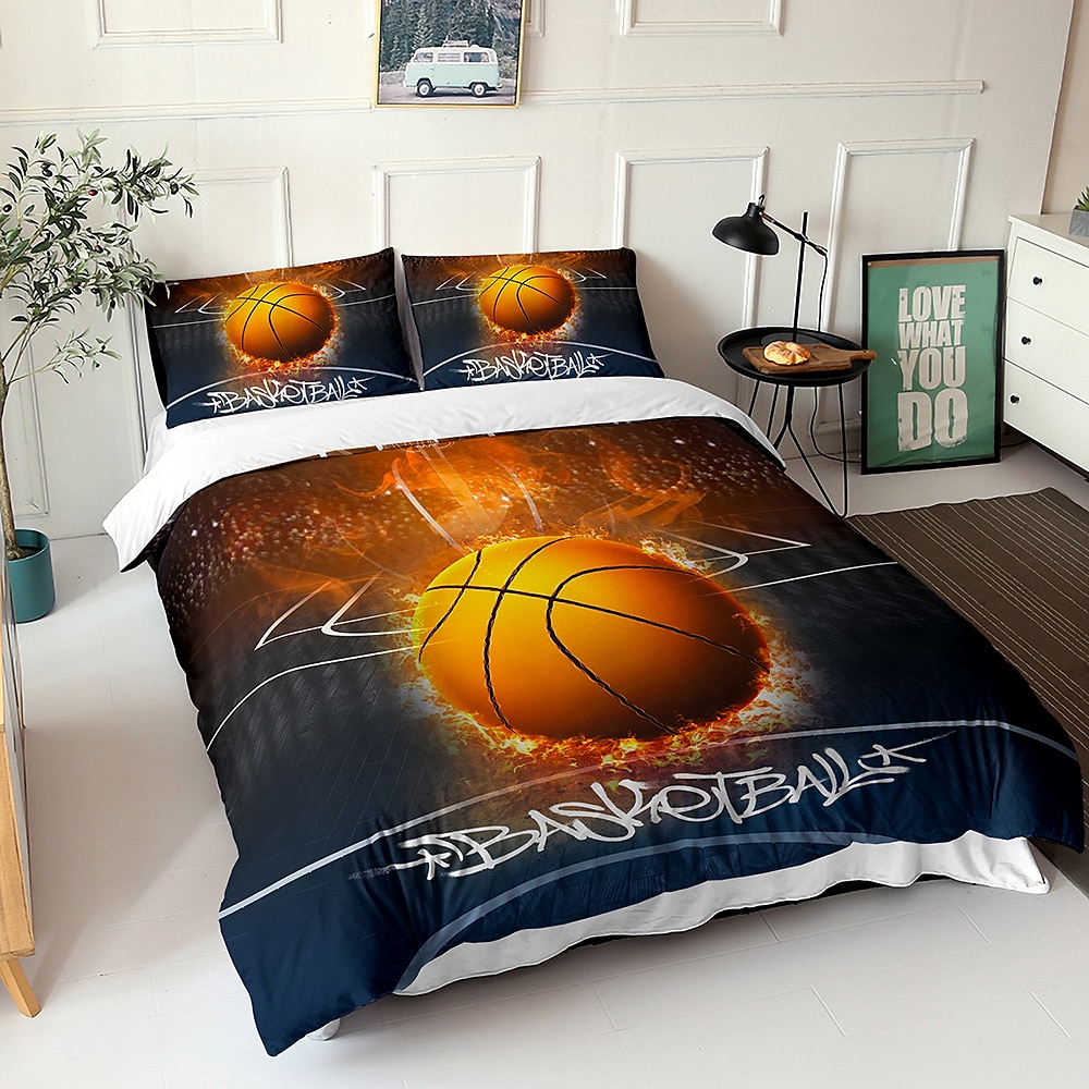 3d sengetøy sport basketball baseball print dynetrekk sengesett dynetrekk med 1 print print dynetrekk eller trekk， 2 putevar for dobbel/dronning/konge 2025 - $41.99 –P13