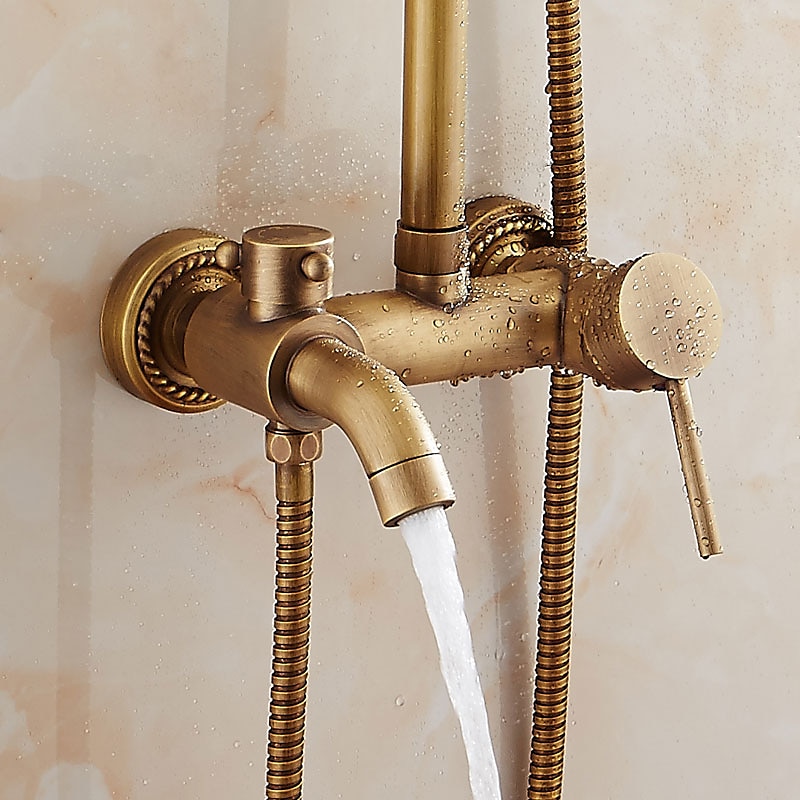 vintage zuhanyrendszer csaptelepkészlet, 8"-os esőzuhany fej kézi kézizuhany kombókészlettel falra szerelhető, állítható sárgaréz test és egyfogantyús, egylyukú zuhanycsaptelep 2025 - $267.29 –P3