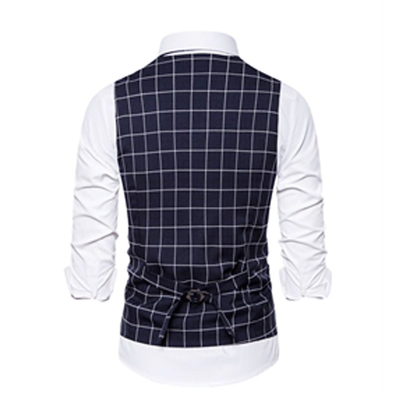 Men's Vest Waistcoat Wedding Office & Career Daily Wear Going out Business Retro Fall & Winter Button Pocket Polyester Outdoor Comfortable Casual Plaid Single Breasted V Wire Regular Fit Light Blue 2025 - $32.99 –P11