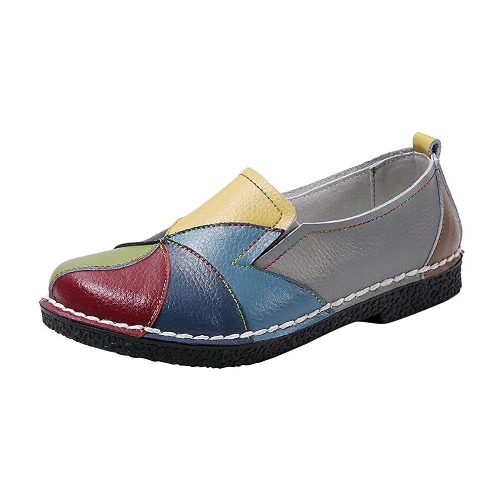 γυναικεία συνονθύλευμα πολύχρωμα loafers από ψεύτικο δέρμα | casual slip-on παπούτσια με σχέδιο ραμμένο στο χέρι για καθημερινή χρήση και άνεση 2025 - $32.99 –P2