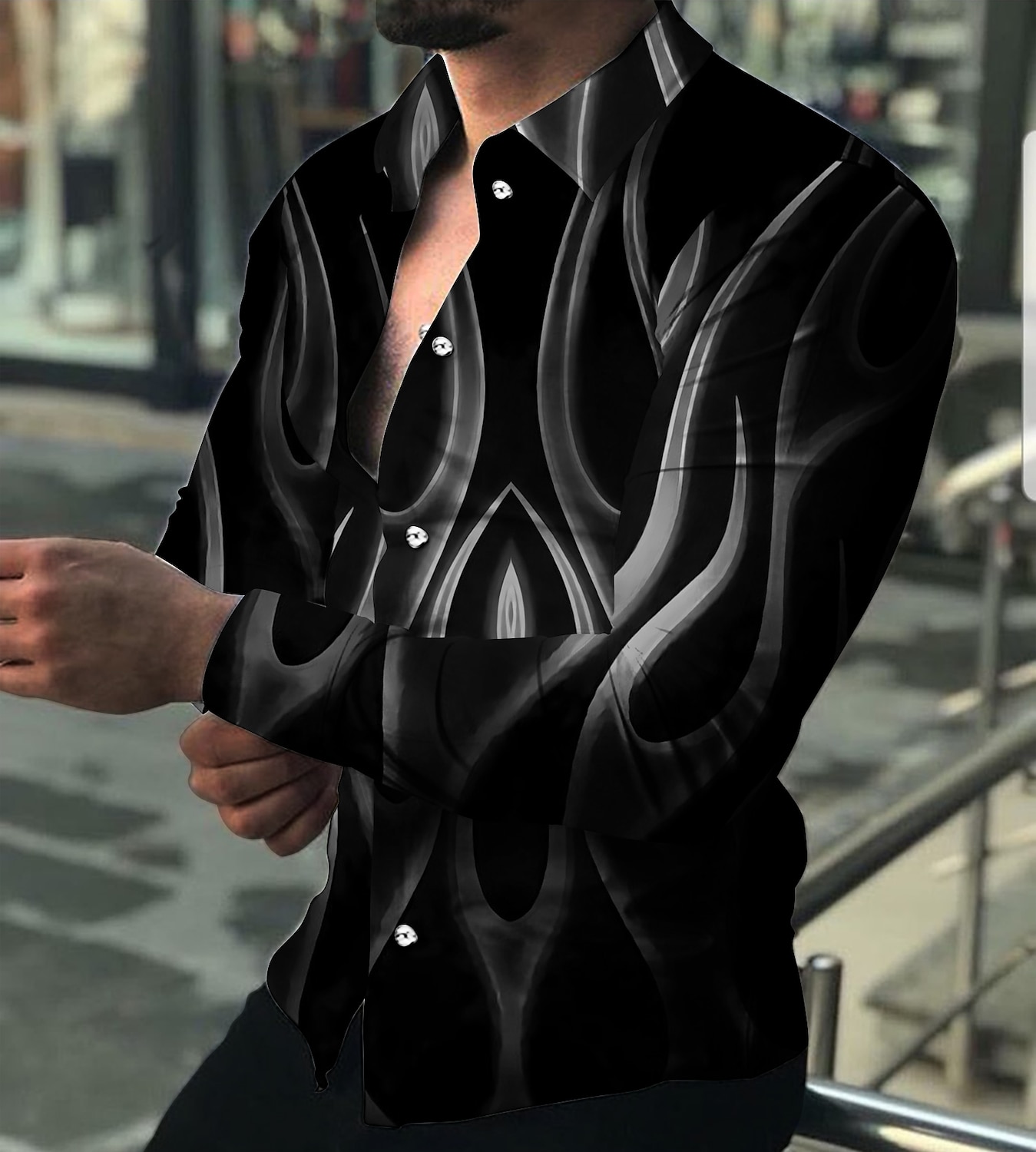 Men's Geometric Pattern Flame Shirt Button Up Shirt Long Sleeve Fashion Designer Casual Daily Holiday Going out Spring & Summer Turndown 3D Print Button-Down Black / Red White Red Blue Purple 2025 - $26.99 –P3