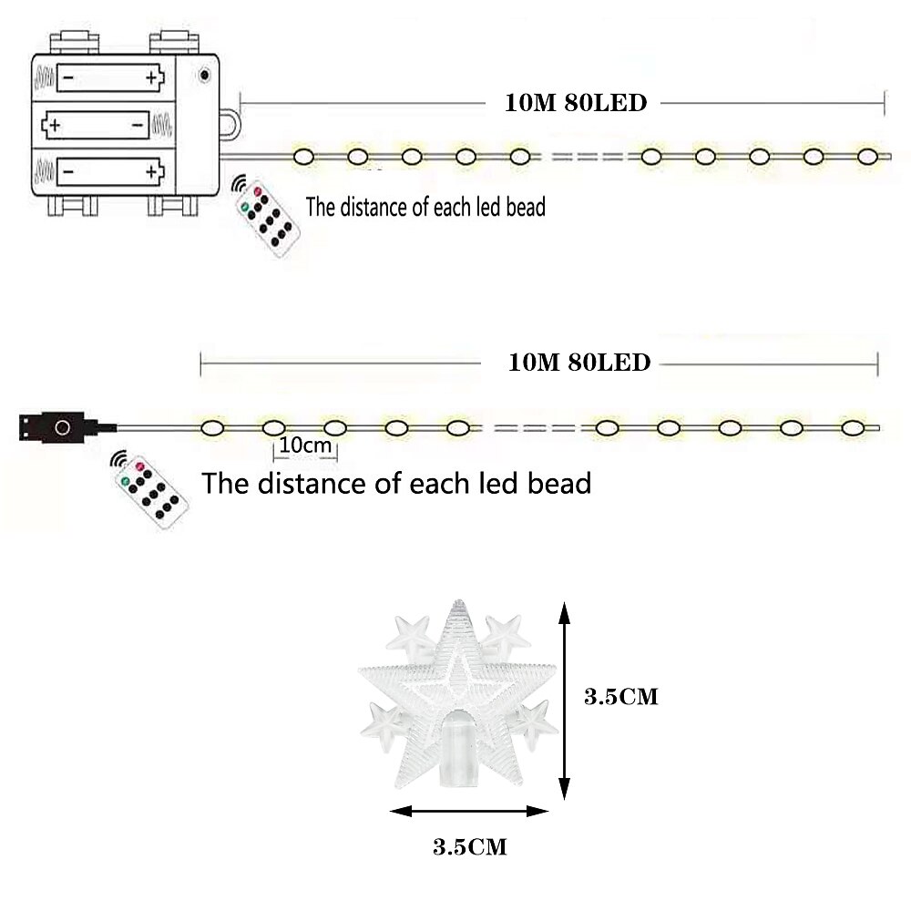 Star Fairy String Lights Christmas Holiday Lights 10M 80LEDs with 13key Remote Control Creative Party Holiday Optional Remote Controller Battery Box or Remote Controller USB 1set 2025 - $18.99 –P16