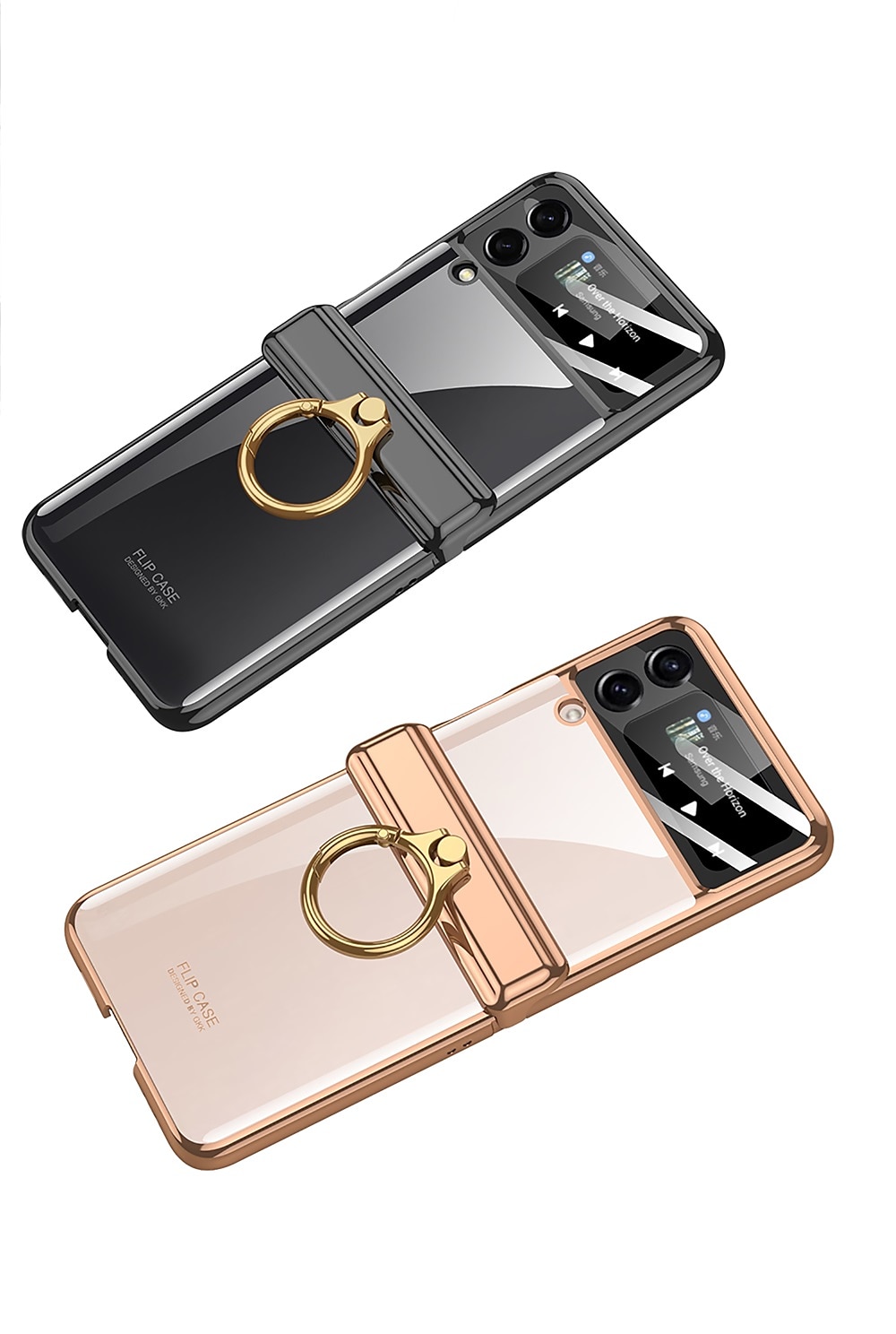 Coque de téléphone pour Samsung Galaxy Z Flip 5 Z Flip 4 Support d'anneau Flip Protecteur d'objectif de caméra anti-poussière en TPU de couleur unie de 2025 ? $32.99 –P1
