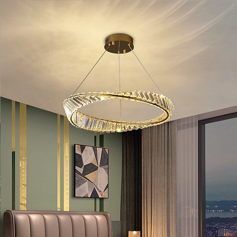 Lámparas colgantes led circle diseño redondo 60/80 cm montaje empotrado 1 luz anillo regulable aluminio acabados pintados lujoso estilo moderno comedor dormitorio lámparas colgantes 2025 - $603.59 –P3