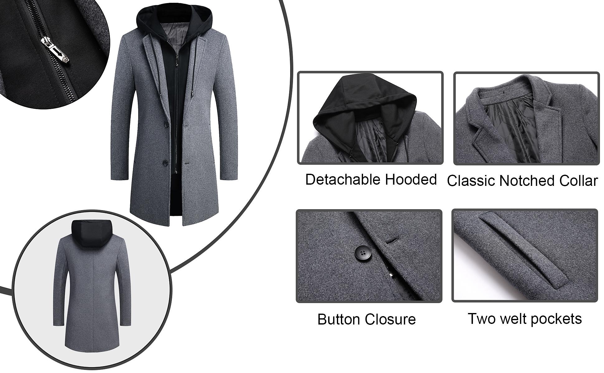 Homens Casaco de inverno Casaco de lã Casaco Roupa Diária Para Noite Inverno Lã Térmico / Quente Lavável agasalhos Roupa Moda Aquecimento Cor Sólida Capuz removível Com Capuz Não Trespassado de 2026 por $110.99 –P7