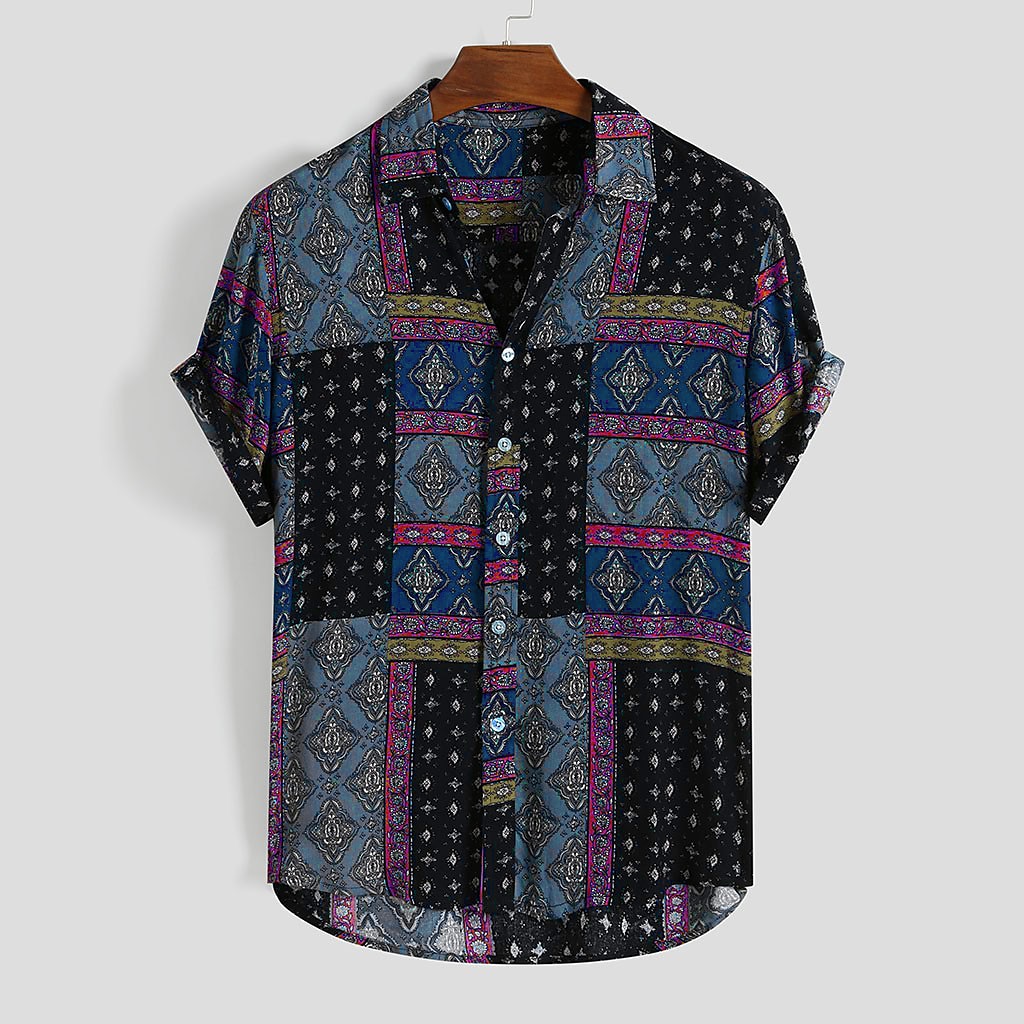 Voor heren Overhemd Boho-shirt Overhemd met knopen Korte mouw Ontwerper Gepersonaliseerde Basic Dagelijks Feestdagen Kraag Buttondown boord Afdrukken Zwart Rood blauw Groen 2025 - $22.99 –P5