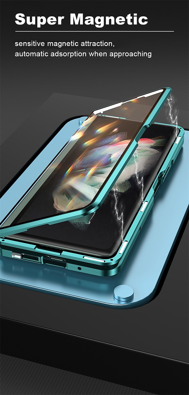 Phone Case For Samsung Galaxy Z Fold 5 Z Fold 4 Z Fold 3 Magnetic Adsorption Flip Mirror Transparent Transparent Tempered Glass Metal 2025 - $39.99 –P11