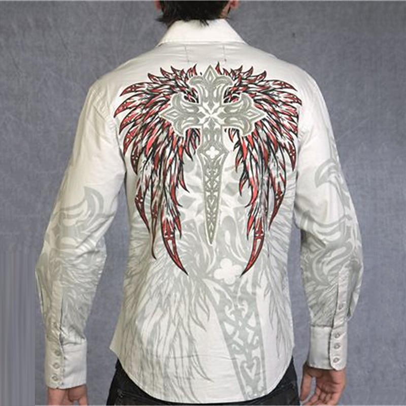 Bărbați Totem Cămașă Cămașă occidentală Cămașă de cowboy Manșon Lung Modă Designer Casual În aer liber Concediu Toamna iarna Răsfrânt Imprimeu Buton în jos Alb Mov Trifoi Albastru + Albastru Gri 2025 - $26.99 –P1