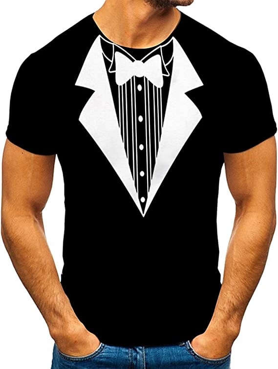 Men's Graphic Tee Tuxedo Shirts Short Sleeve T shirt 3D Print Round Neck Shirt Exaggerated Basic Daily Black White Yellow Clothing Apparel Normal S M L XL XXL 3XL 4XL 2025 - $17.99 –P9