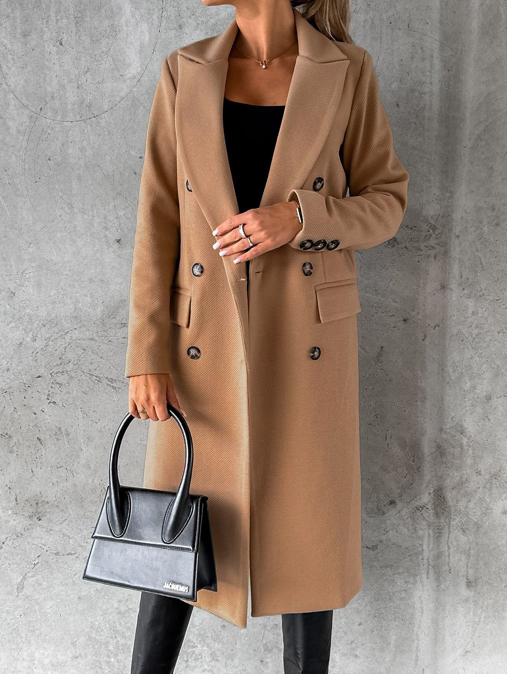 Women's Winter Coat Long Overcoat Double Breasted Pea Coat Notched Lapel Coat Thermal Warm Windproof Trench Coat with Pockets Elegant Outerwear Fall Outerwear Long Sleeve Khaki Black Pink 2023 - US $38.99 –P2