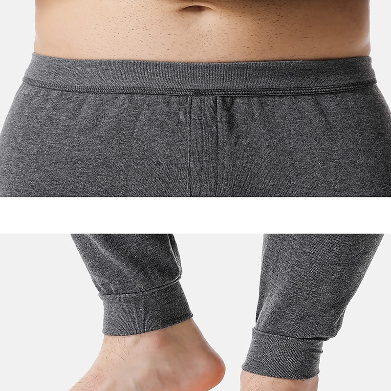 Men's Thermal Underwear Sleepwear Thermal Set Pure Color Basic Fashion Comfort Home Polyester Warm Crew Neck Long Sleeve Pant Elastic Waist Winter Fall Black Light gray 2026 - AU $25.39 –P11
