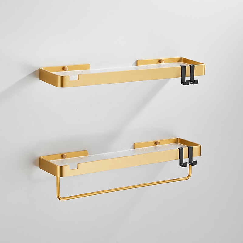 Bathroom Shelves Wall Mounted Golden Storage Organizer Rack Bathroom Kitchen Bathroom Hardware Pendant Bathroom Shelf Space Aluminum Acrylic Shower Rack Corner Shelf Square Bath Shower Shelf(Golden,Black) 2025 - $52.99 –P3