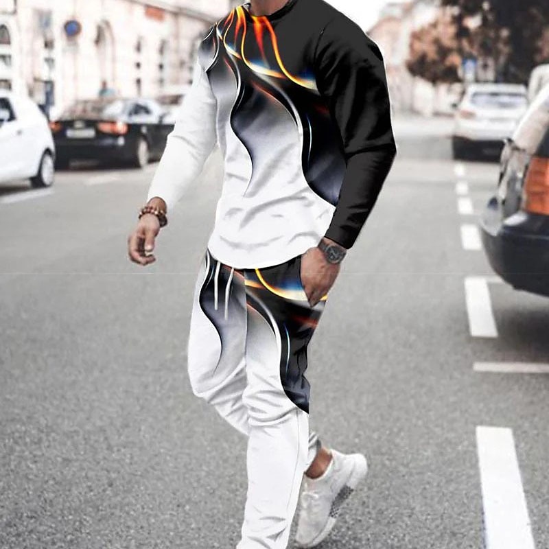Herren Grafik Wissenschaft und Technik 2St 3D Sweatshirt-Sets Trainingsanzug Langarm Lange Hosen Rundhalsausschnitt Streetwear Sportbekleidung Basic Sport & Outdoor Lässig Sport Druck Frühling Herbst 2025 - $37.99 –P2