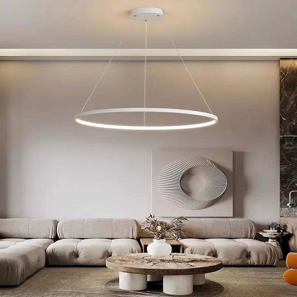 2025年 60 80 cm LED ペンダントライト サークルデザイン ユニークなデザイン メタル 塗装仕上げ コンテンポラリー モダン 110-120v 220-240v リモコンで調光のみ  コレクション – $187.99 –P18