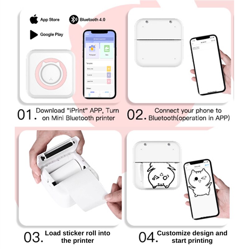 Mini Portable Thermal Printer Bluetooth Connection For Mobile Phone Student Wireless Printer Error Problem Printing 2023 - US $21.49 –P2