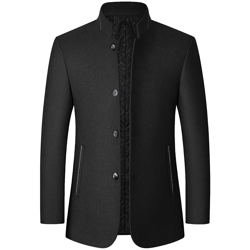 Herr Vinterkappa Yllekappa Rock Företag Dagliga kläder Vinter Ylle Håller värmen Utomhus Ytterkläder Kläder Mode Uppvärmning Solid färg Ficka Kinakrage Enkelknäppt 2025 - $48.99 –P1