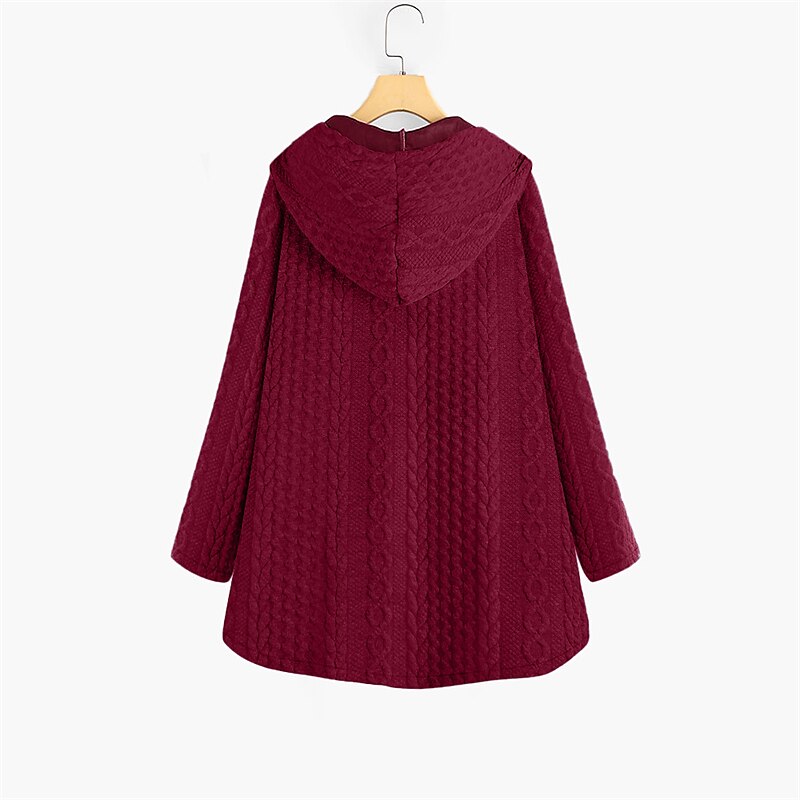 Mulheres Plus Size Parka Botão Bolsos Tecido Ao ar livre Casual Manga Longa Com Capuz Padrão Inverno Outono Verde Escuro Azul Escuro Vermelho L XL XXL 3XL 4XL de 2025 por $38.99 –P8
