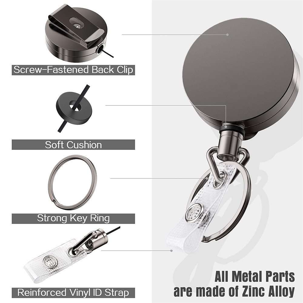 2 Pack Heavy Duty Metal Retractable Badge Holder Reel with Belt Clip Key  Ring and Waterproof