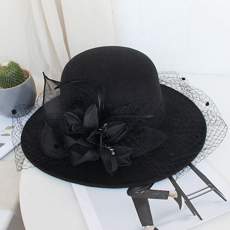 Czapki Sztuczne pióra Mieszanka Poli / Bawełny Melonik Kapelusz bucket Kapelusz Fedora Codzienny Święto Kentucky Derby koktajl Królewski Astcot Styl vintage Elegancja Z Pióro Haft nakładany Winieta 2025 - AU $36.69 –P6