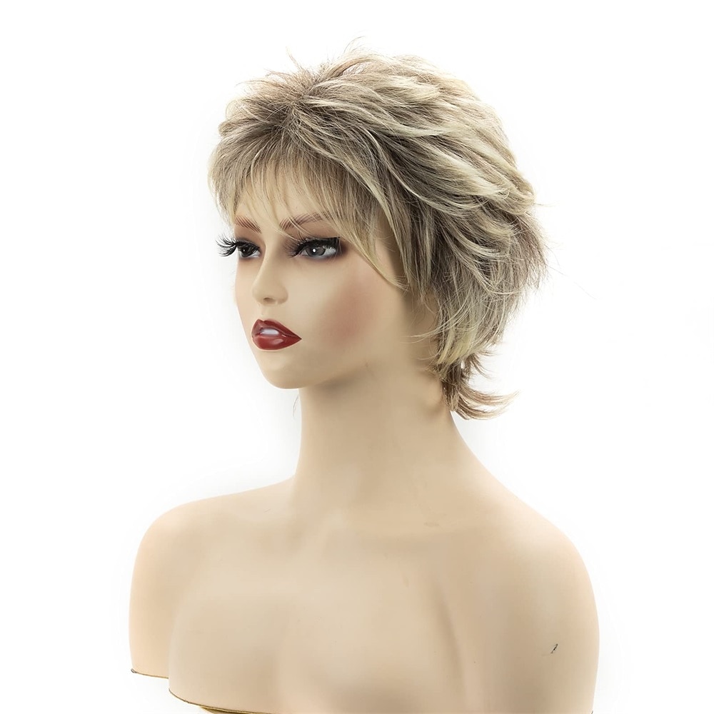 parrucche corte bionde pixie cut per donne bianche parrucche sintetiche bionde ombre marrone scuro parrucca dall'aspetto naturale del 2025 a $23.99 –P1
