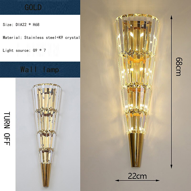 LED Wall lights Crystal Diamond Design, Wall sconce Brass Finish Bedside Lamp Torch Shape Wall Mount Lamp for Bedroom Modern Crystal Wall Light 2025 - $170.99 –P12