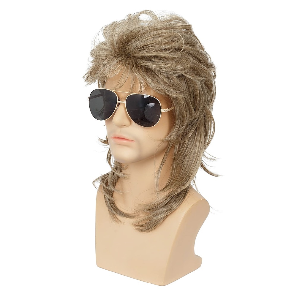 mullet peruk för män 70-tal 80-talskostym snygg festperuk lång blond lockig punk rockerperuk syntetiska kostymer peruker för manliga killar 2025 - $24.99 –P9