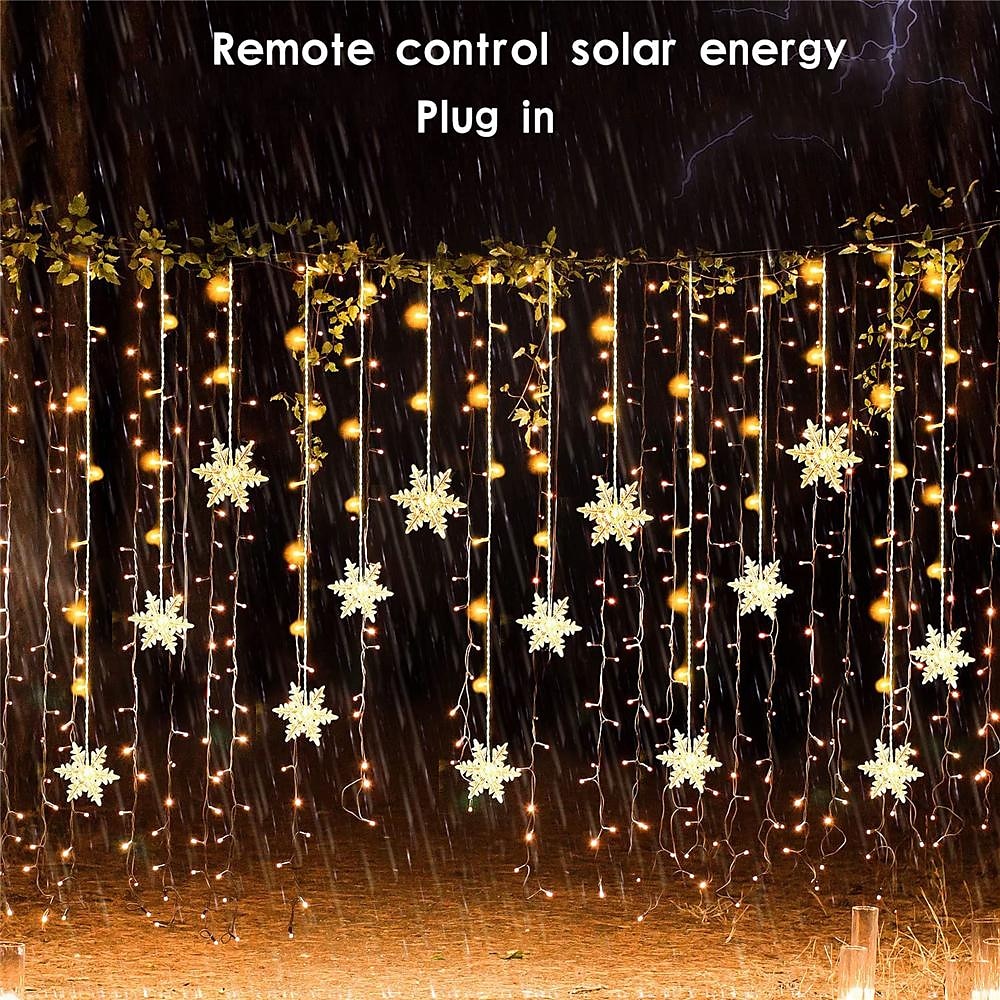 2025年 クリスマススノーフレークストリングライト屋外ソーラー8モード5m 216led 3.5m 96ledリモコン太陽エネルギー24vプラグインストリングライトledガーランドカーテンフェアリーストリングライト庭の軒先パーティーの装飾用  コレクション – $53.99 –P7