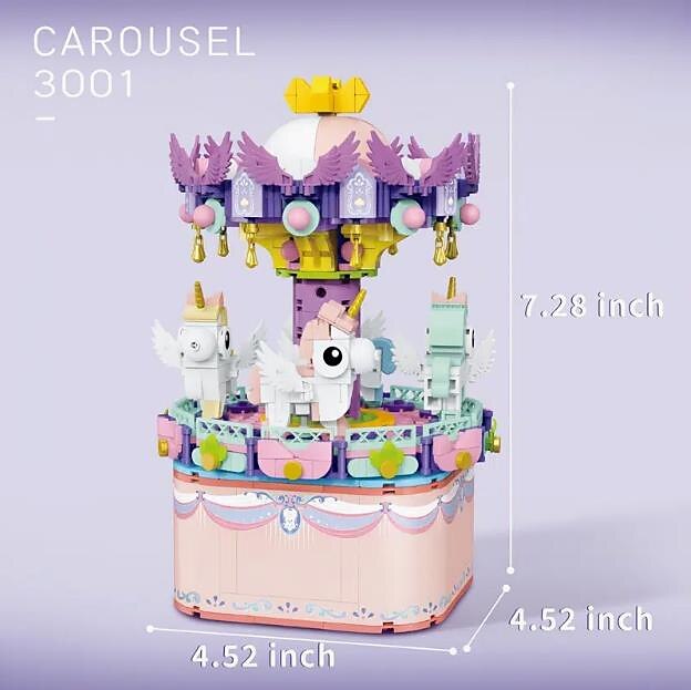 blocuri de construcție, set de blocuri de construcție cutie muzicală carusel 885 buc / 710. set de construcție pentru a construi, jucărie de asamblare pentru copii adulți un cadou grozav pentru cei 2025 - $54.99 –P11