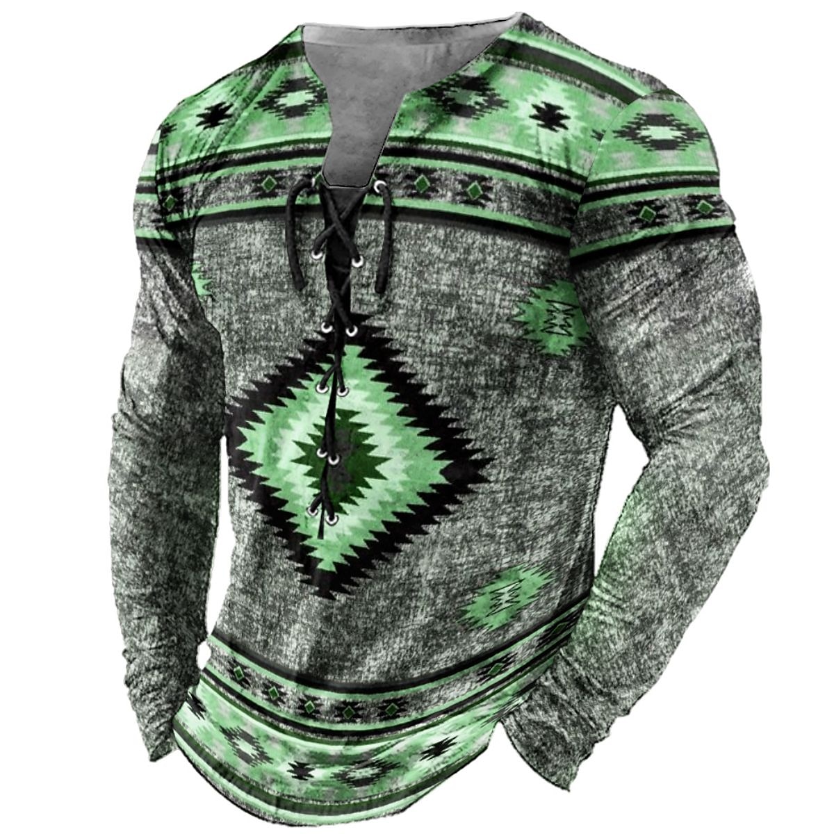 Homme T shirt Tee Tee Graphic Tribal Col Noir Vert Claire Rose Claire bleu marine Bleu 3D effet Extérieur Plein Air manche longue Lacet Imprimer Vêtement Tenue Design mode Rétro Vintage basique de 2025 ? $20.99 –P4