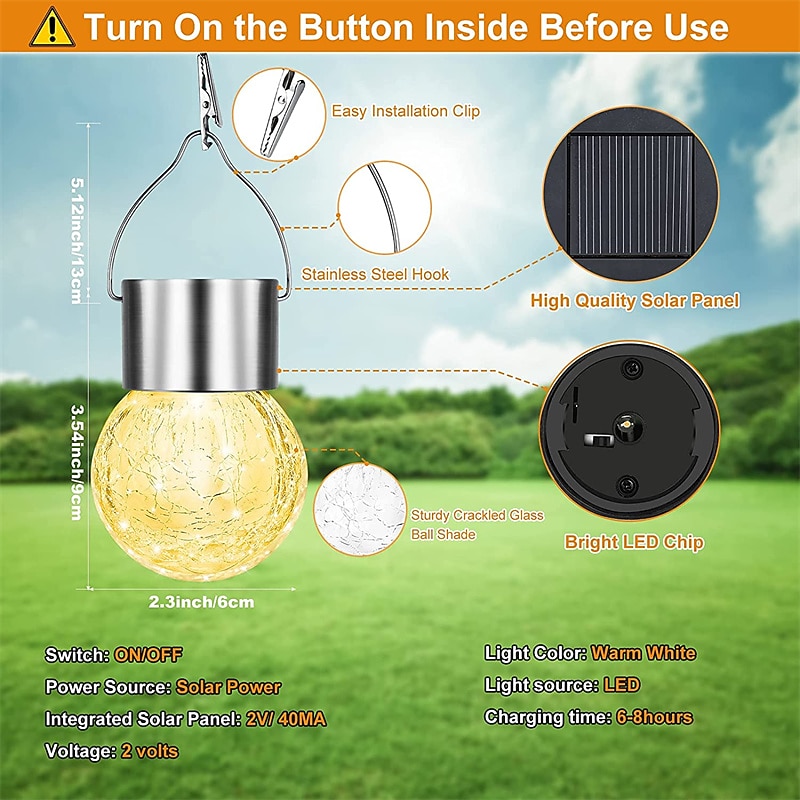Christmas Outdoor Cracked Glass Solar Lights, Solar Garden Lights Waterproof LED Hanging Globe Lights for Christmas Outdoor Garden & Patio Christmas Decor 2025 - $15.99 –P1