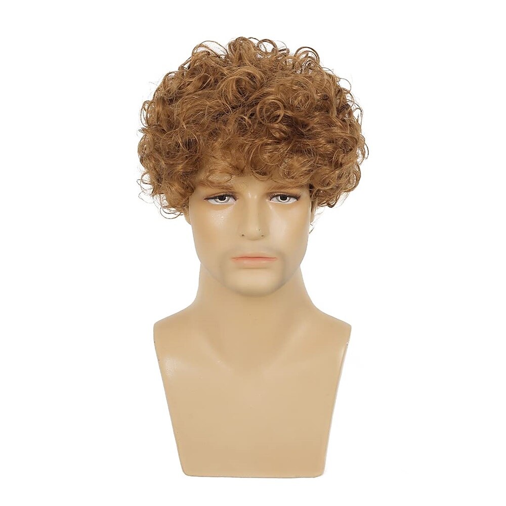 Mens Short Curly Black Wig with Bang Synthetic Cosplay Costume Party Natural Hair Wig 2025 - $24.99 –P10