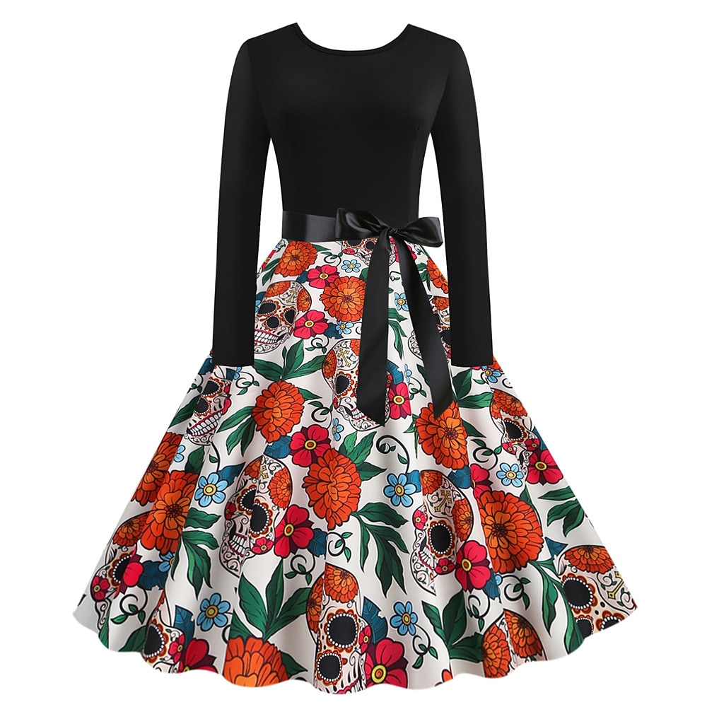 Jaren '50 Retro vintage Over de knie Jurken Swing Jurk Flare Jurk Lange Mouwen Halloween Wijd uitlopend Schommel Kostuum Dames Halloween Halloween Volwassenen Kleding 2026 - $27.99 –P3
