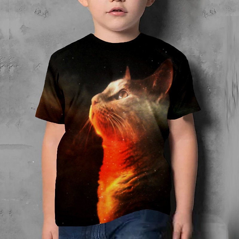 Lapset Poikien T-paita Tee Eläin Kissa Lyhythihainen Crewneck Lasten toppi Kausaliteetti 3D-tulostus Ihana Päivittäin Kesä Musta 3-12 vuotta 2025 - $11.99 –P4