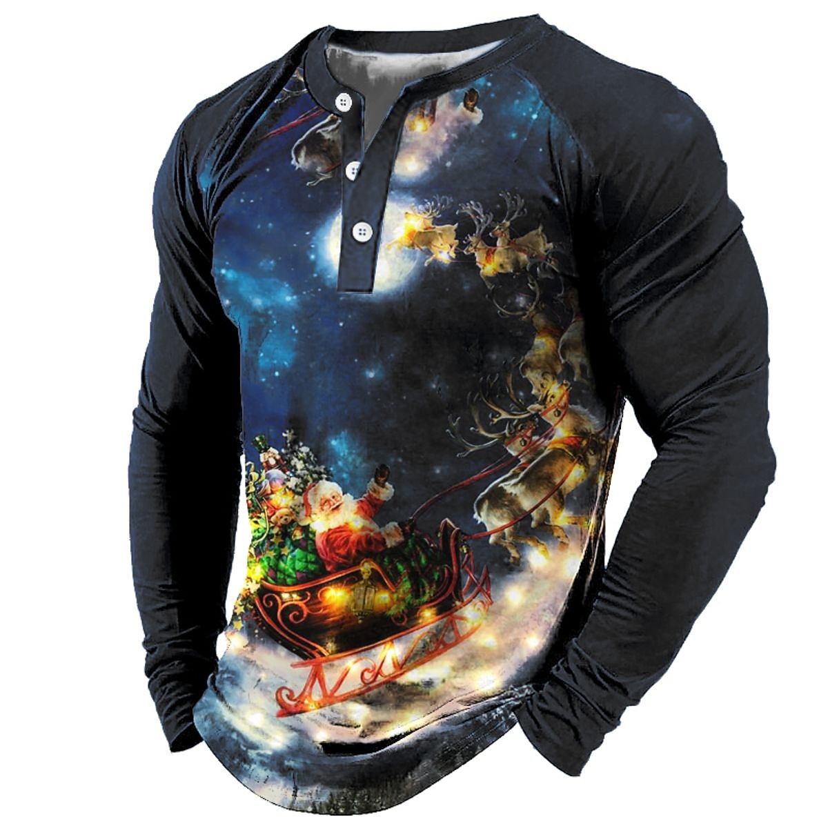 t koszula męska koszulka henley t koszula tee tee graficzny święty mikołaj henley morski błękit zielony czarny niebieski fioletowy 3d drukuj na zewnątrz z długim rękawem patchwork zapinana na guziki 2025 - $24.99 –P4