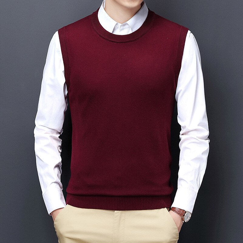 Men's Sweater Vest Dress Sweater Wool Sweater Pullover Sweater Jumper Ribbed Knit Knitted Solid Color Crew Neck Keep Warm Modern Contemporary Work Daily Wear Clothing Apparel Sleeveless Spring & Fall 2025 - $28.99 –P9