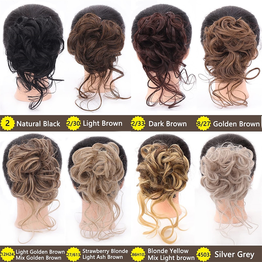 2026年 乱雑なバン カーリー ウェーブ 人工毛 シュシュ エクステンション ヘアピース 女性用 バン ウィッグ クロー イン バン 乱雑なシニョン ヘアエクステンション (12h24#ライト ゴールデン ブラウン ミックス ゴールデン ブラウン)  コレクション – $10.99 –P6