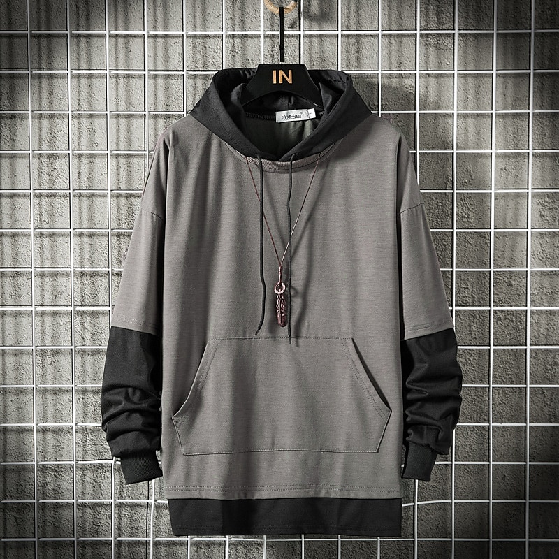 Men's Hoodie Army Green Gray White Black Hooded Color Block Pocket Casual  Cool Sportswear Casual Winter Spring Clothing Apparel Hoodies Sweatshirts  Long Sleeve Loose Fit 2024 - $28.99