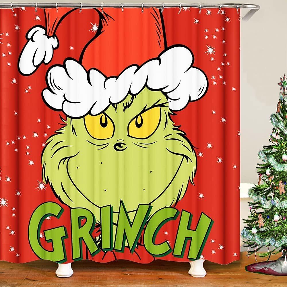 Grinch Christmas Shower Curtain for Bathroom Waterproof Decoration